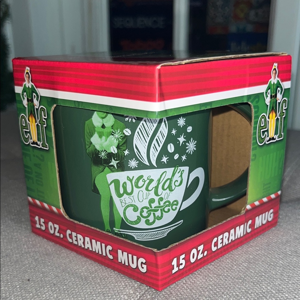 Elf ‘World’s Best Cup of Coffee’ Green Ceramic 15 oz Mug